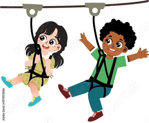 Happy Kids on Zip Line