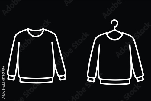Clothing hanger icons, t-shirts, tank tops, crop tops, blouses, bras silhouettes, black and white vector set for fashion catalog, retail