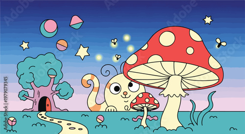 Cartoon Mushroom with White Spots.