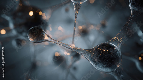 Abstract 3D Molecular Structure with Spheres and Connecting Branches on Dark Blue Background