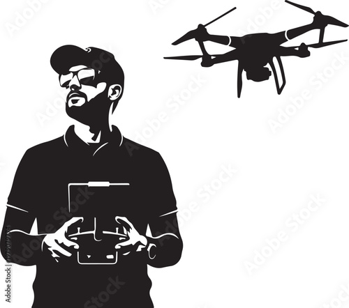 Man operating drone with remote control in hand outside