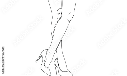 a minimalist line drawing of a woman's legs crossed at the ankle wearing high heels .