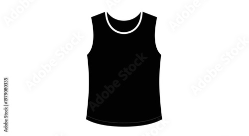 Minimalist black sleeveless shirt vector icon, representing simple athletic or casual apparel for fashion design templates, graphic projects, and various clothing-related illustrations