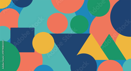 Colorful Geometric Shapes and Circles Pattern.