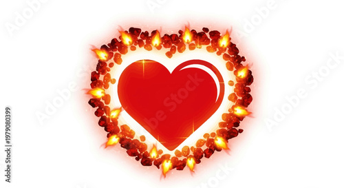 A Passionate Heart Aflame - Vibrant Symbol of Intense Love, Energy, and Deep Emotion, Illuminated with a Fiery Glow and Dynamic Sparks, Evoking Romance and Ardor
