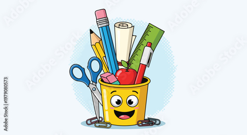 Cartoon Pencil Holder with Stationery.