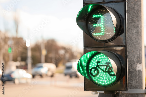 View of green bicycle traff...