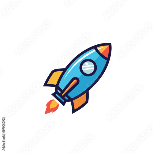 Cartoon Rocket Ship Blasting Off.