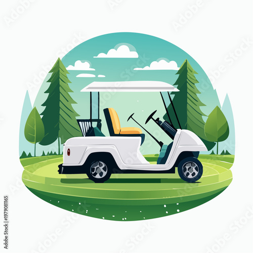 White golf cart on green golf course