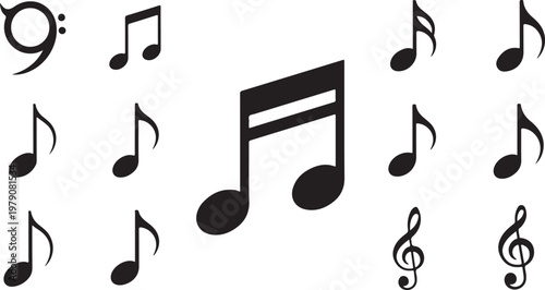 Black musical notes on a white background illustration design