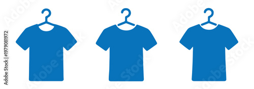 Set of black t-shirt icons in outline and solid silhouette styles, showcasing various designs like crew neck, V-neck, rolled sleeves, and a tee on a 