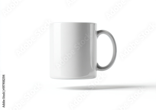 Plain white ceramic mug with a gray handle, isolated on white