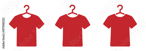 Set of black t-shirt icons in outline and solid silhouette styles, showcasing various designs like crew neck, V-neck, rolled sleeves, and a tee on a 