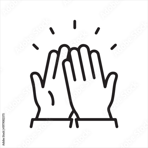 High five, linear icon. Clapping . A hand claps against a hand. Line with editable stroke