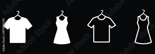 Black silhouette icons of clothing and accessories on white background fashion t-shirt