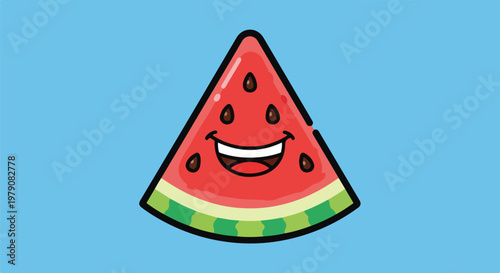 Cartoon Watermelon Slice with Happy Face.