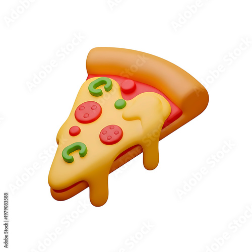 3D Rendered Slice of Pizza with Melting Cheese on White Background