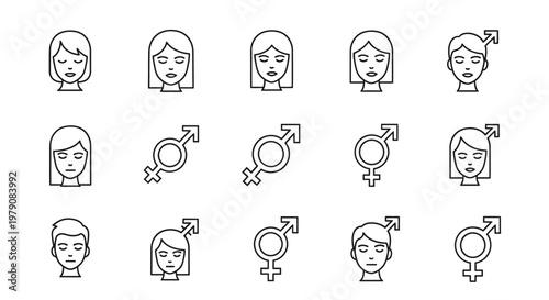 Line art illustrations depicting diverse gender identities and expressions