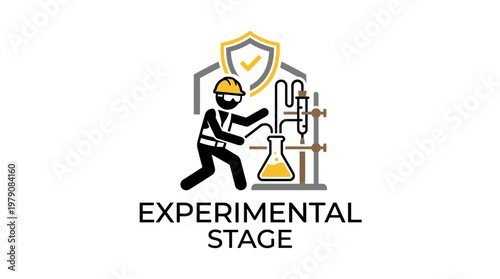 Experimental Stage Logo with Lab Equipment and Scientist