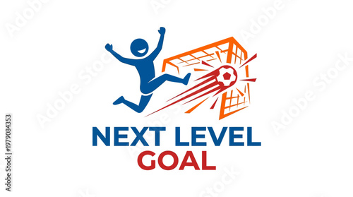 Next Level Goal Soccer Logo with Cheerful Player