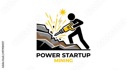 Power Startup Mining Logo with Rock and Jackhammer