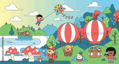 Children Enjoying Adventure in Hot Air Balloons.