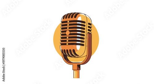 Vintage gold microphone on a stand against a clean white background, symbolizing international jazz day with warm tones
