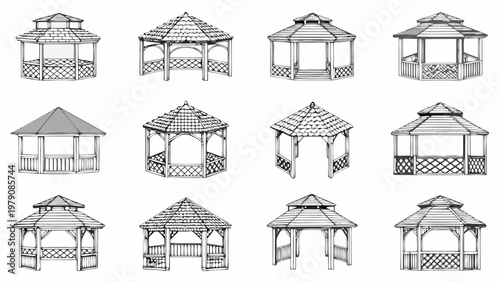 Collection of various gazebo and small pavilion architectural designs