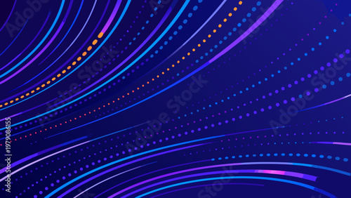 Abstract flowing lines and dots in shades of blue and purple