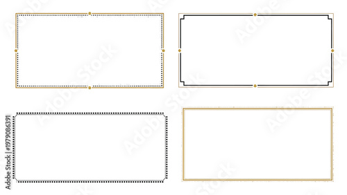 Elegant minimalist rectangular frames set. Decorative vector borders with various corner designs on white background.
