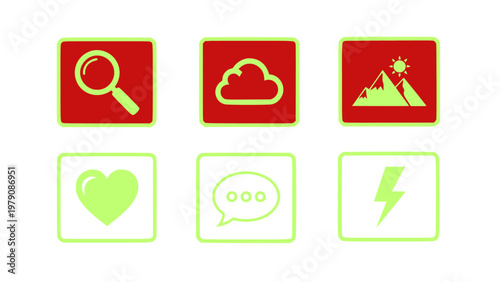 Modern UI icons for apps including search, cloud, media, and communication.