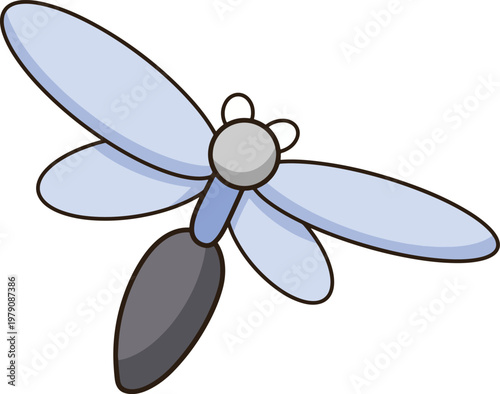 Cute pastel blue dragonfly cartoon hand drawn minimalist flying insect for kids and nature design