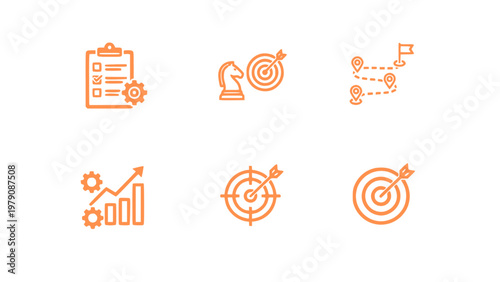 Goal-oriented icons with targets, growth charts, and success symbols.