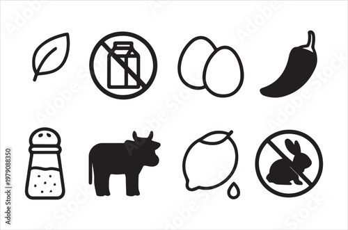 Black and white icons representing various food restrictions and ingredients