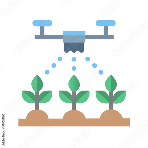 Agriculture technology: Drone spraying water on crops in a modern farm setting