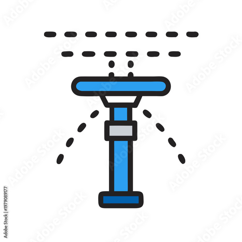 Sprinkler system icon illustration providing uniform water coverage on black background