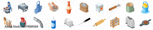 Isometric Collection of Pottery Studio Icons and Ceramic Making Equipment
