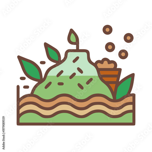 Stylized vector illustration of a terrarium with a plant on a black background.