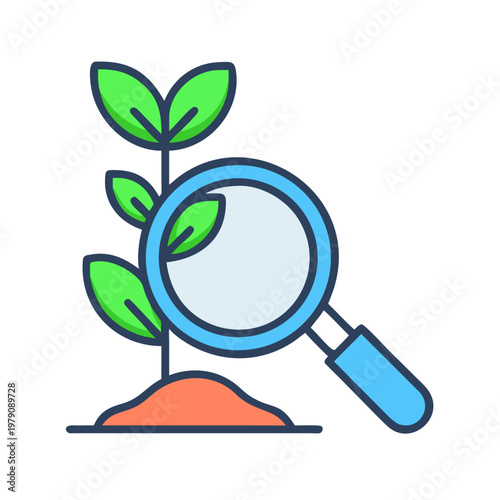 Examining Plant Growth: A Magnifying Glass Inspects Seedling Development in Orange Soil