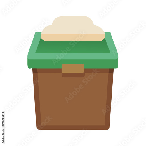 Flat design illustration of a stylish compost bin with organic material