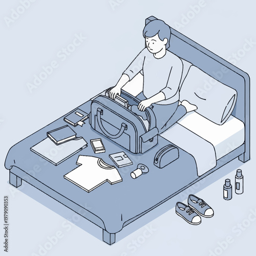 Person packing clothes into luggage on bed.