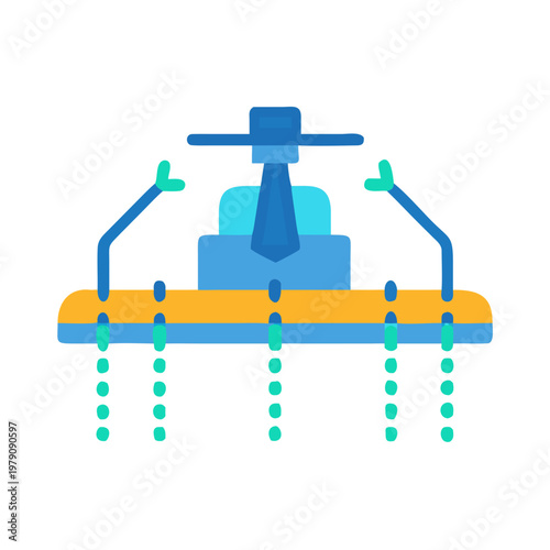 Stylish flat vector illustration of automated precision farming equipment on a black background.