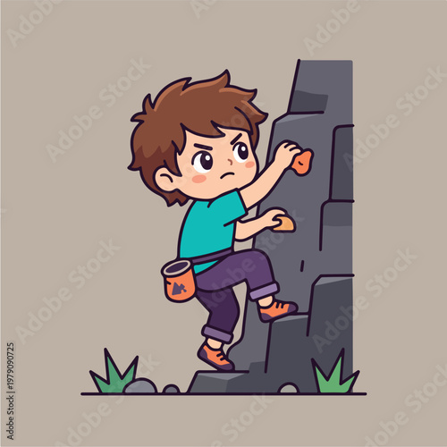 Boy climbing a rock wall.
