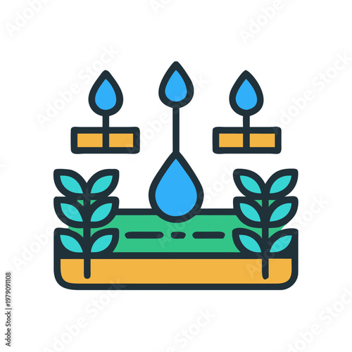 Illustration of an irrigation system showing a plant getting watered for growth