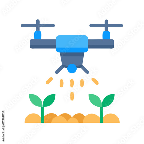Agricultural Drone Spraying Crops, Flat Design Style, Smart Farming Concept