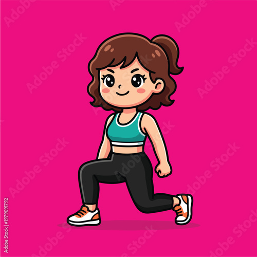 Cartoon Girl in Lunge Position.
