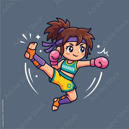 Cartoon Girl Kicking Boxing.