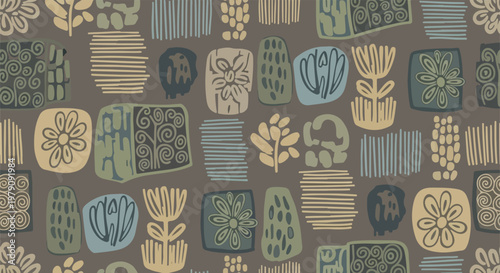 A colorful abstract pattern of various shapes