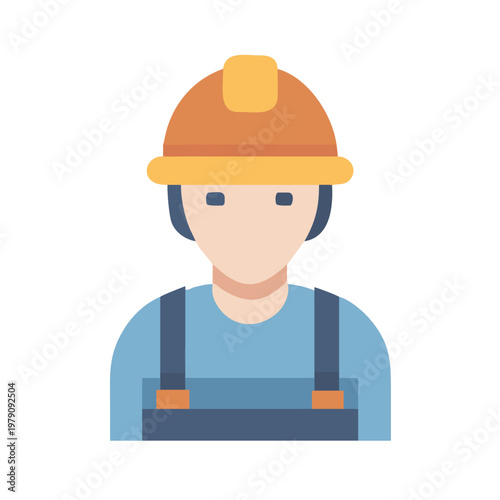 Illustration of a construction worker with helmet on black background in flat style