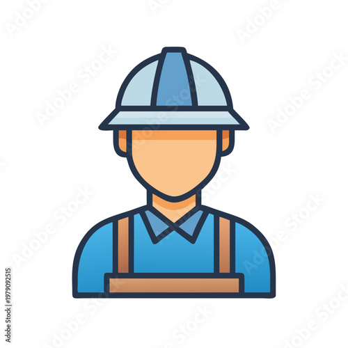 Construction worker icon with helmet and overalls in flat vector style
